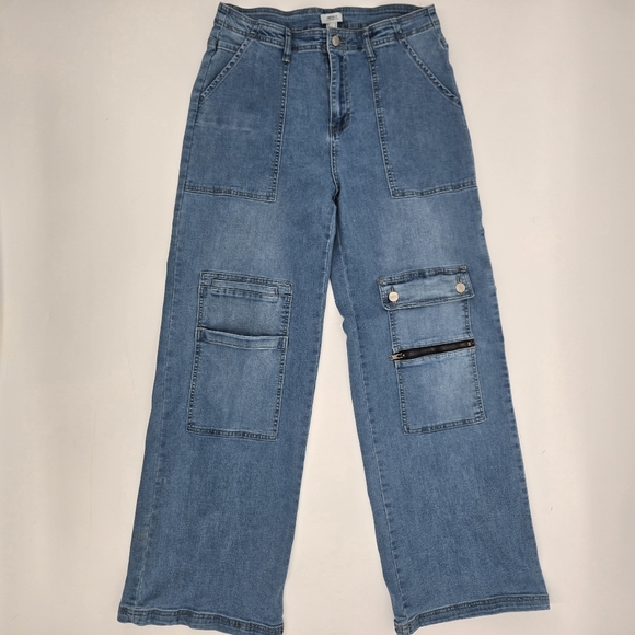 Women's Cargo Wide Leg Forever 21 Premium Blue Jeans SIZE:30 - Picture 1 of 13